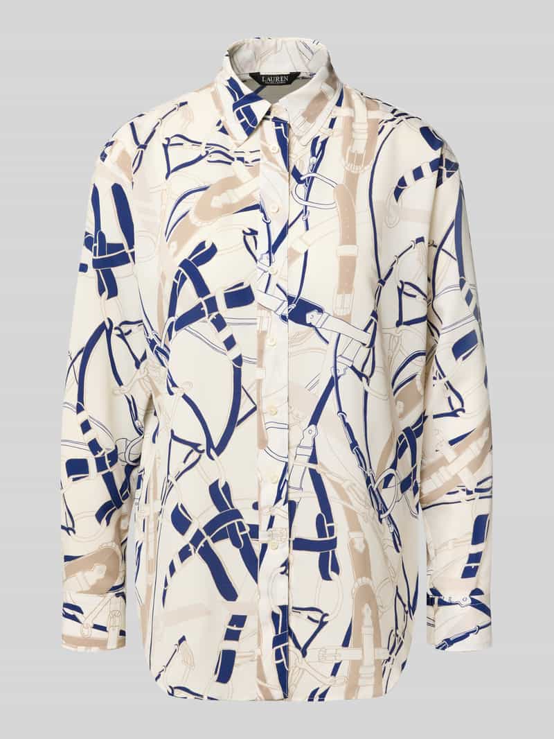 Lauren Ralph Lauren Hemdbluse im Allover-Look mit Knopfleiste Modell 'KOTTA' in Offwhite, Größe L