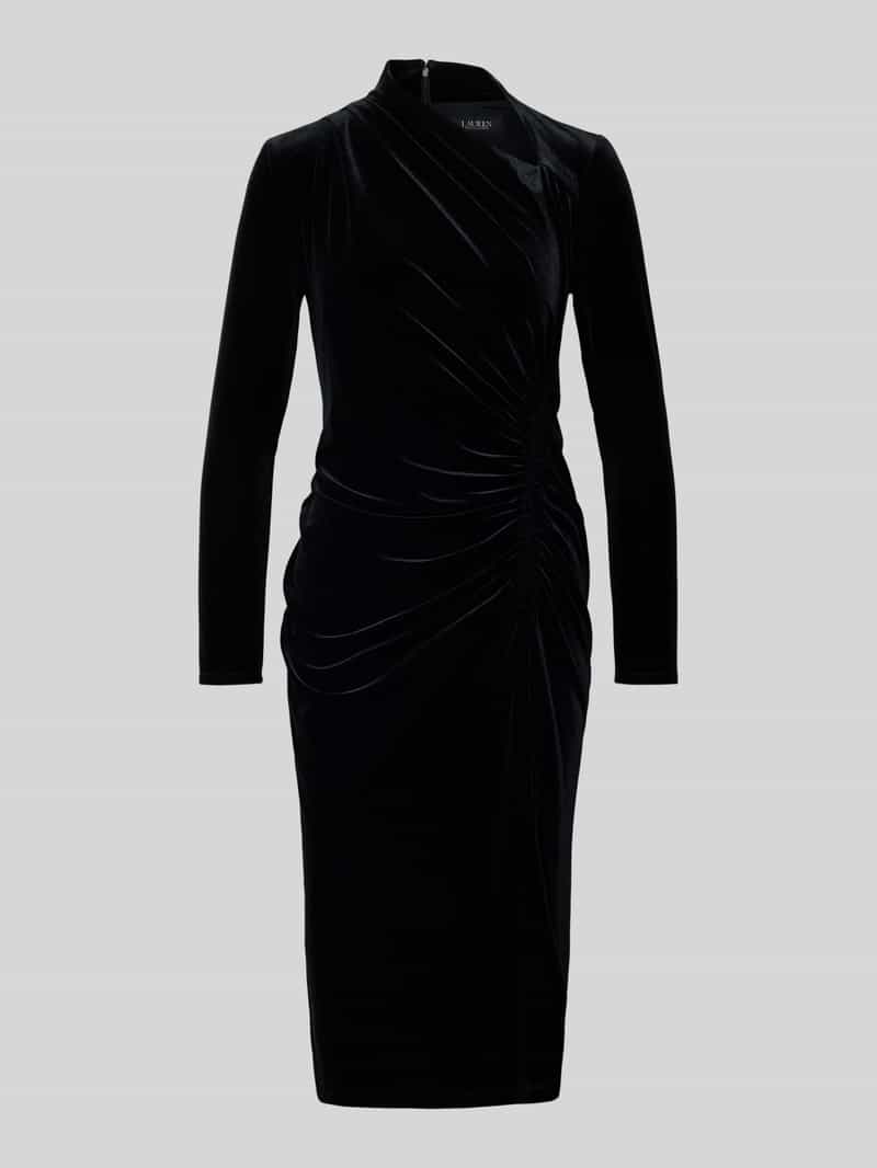 Lauren Ralph Lauren Midikleid aus Samt mit Raffungen Modell 'FELRAD' in BLACK, Größe 34