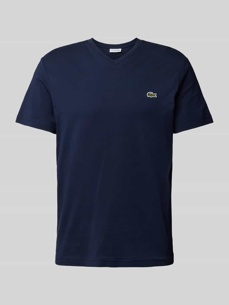 Lacoste T-Shirt mit Label-Stitching Modell 'Basic' in Marine, Größe L