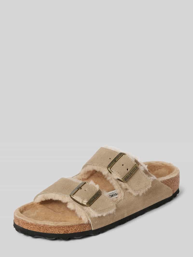 Birkenstock Ledersandalen mit Dornschließen Modell 'Arizona' in Taupe, Größe 36