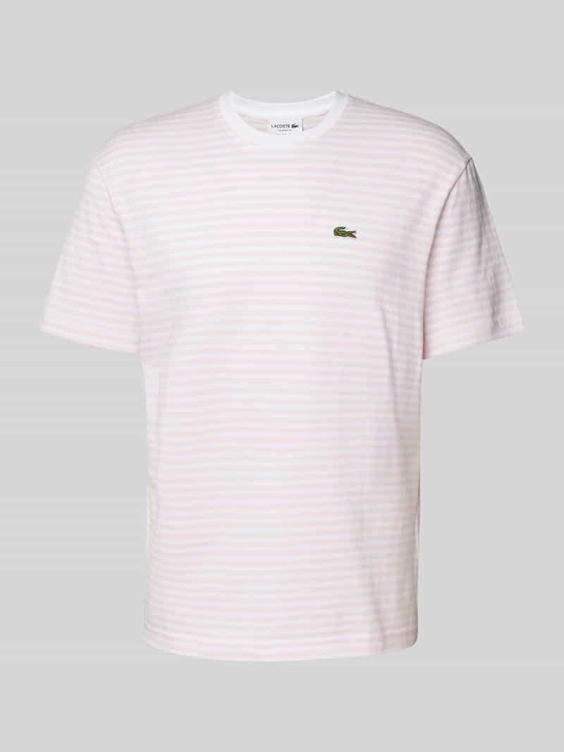 Lacoste T-Shirt mit Label-Stitching in Hellrosa, Größe XXL