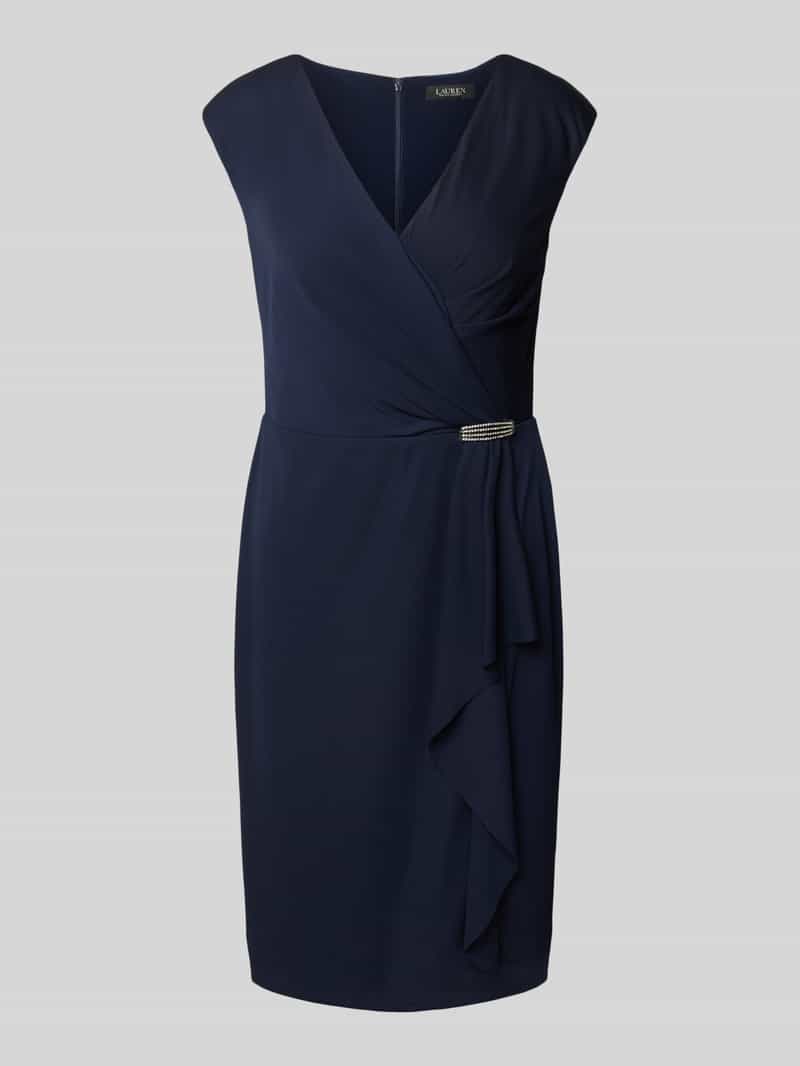 Lauren Ralph Lauren Knielanges Cocktailkleid mit Applikation Modell 'RYLAN' in Dunkelblau, Größe 42