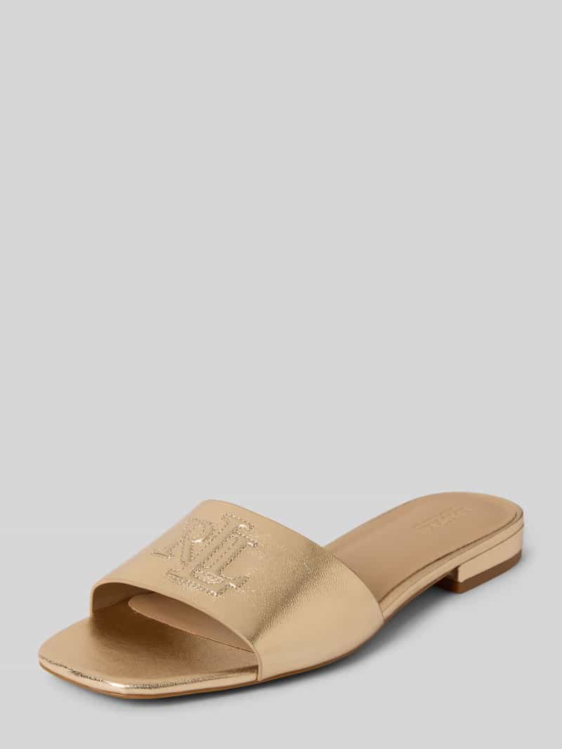 Lauren Ralph Lauren Slides aus Leder mit Logo-Detail Modell 'EVERLEY' in Gold, Größe 36