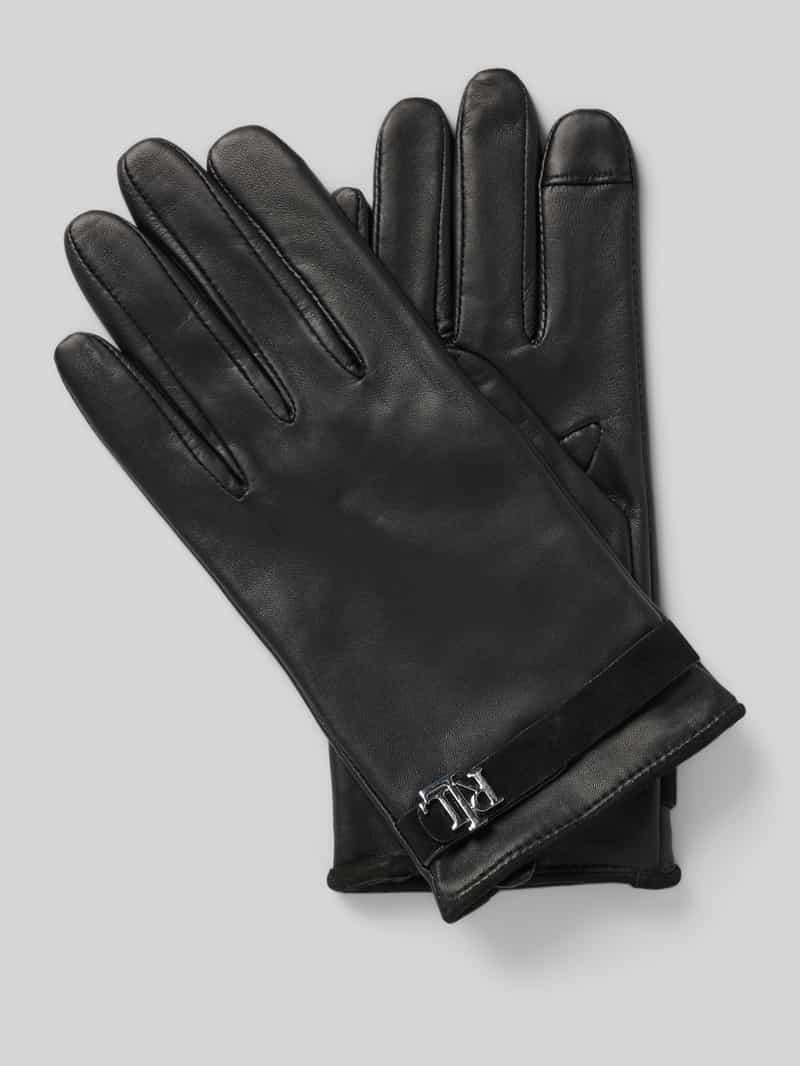 Lauren Ralph Lauren Handschuhe aus Schafsleder mit Logo-Applikation in Black, Größe L