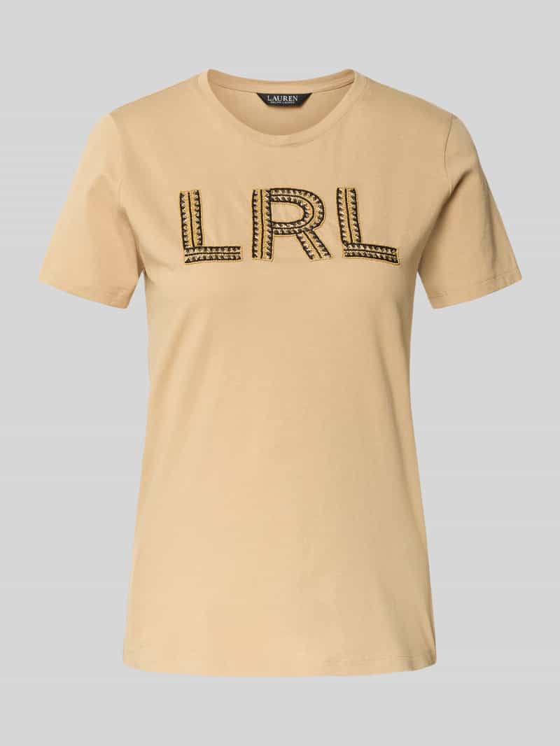 Lauren Ralph Lauren T-Shirt mit Stitching und Rundhalsausschnitt Modell 'KATLIN' in Sand, Größe L