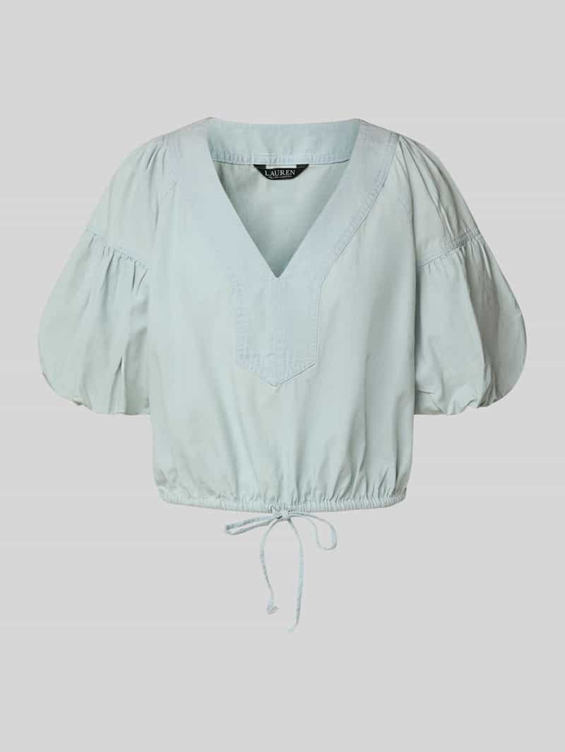 Lauren Ralph Lauren Blusenshirt mit V-Ausschnitt in Hellgruen Melange, Größe 34