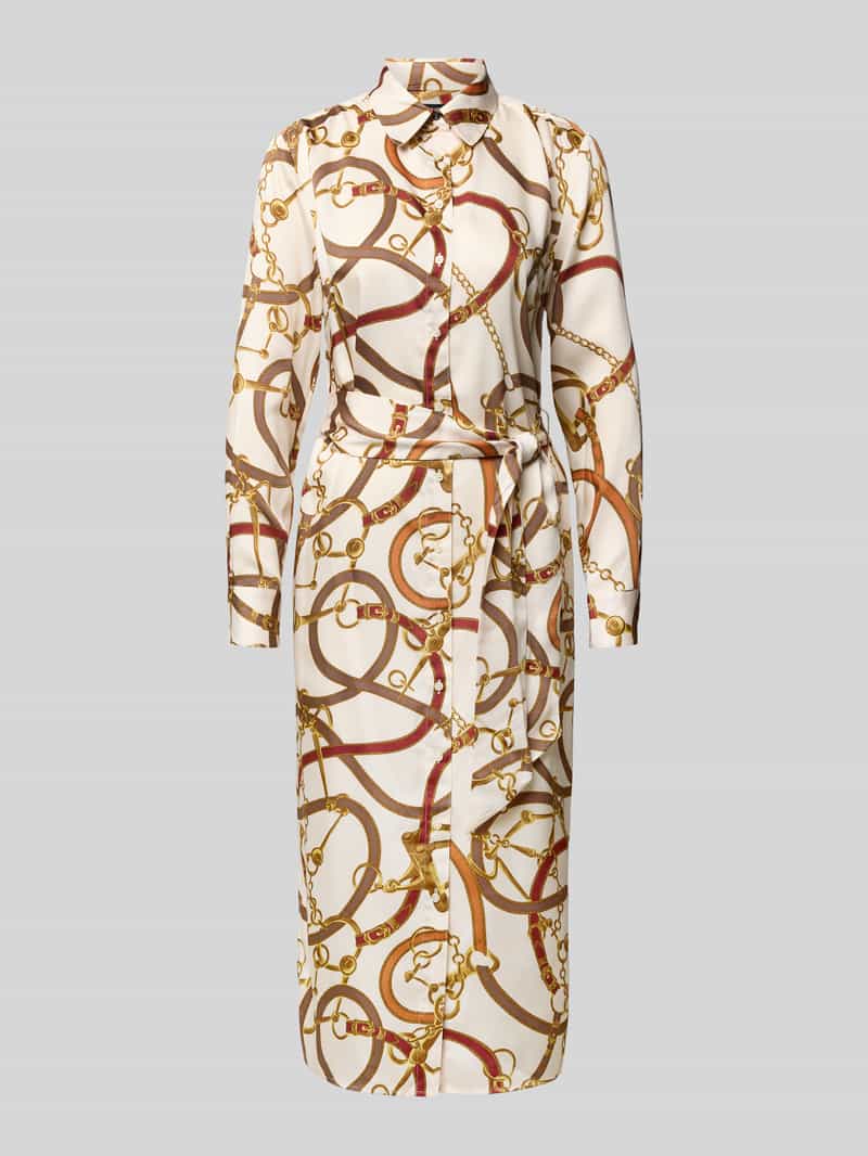 Lauren Ralph Lauren Hemdblusenkleid mit Bindegürtel Modell 'FAYELLA' in Ecru, Größe 34