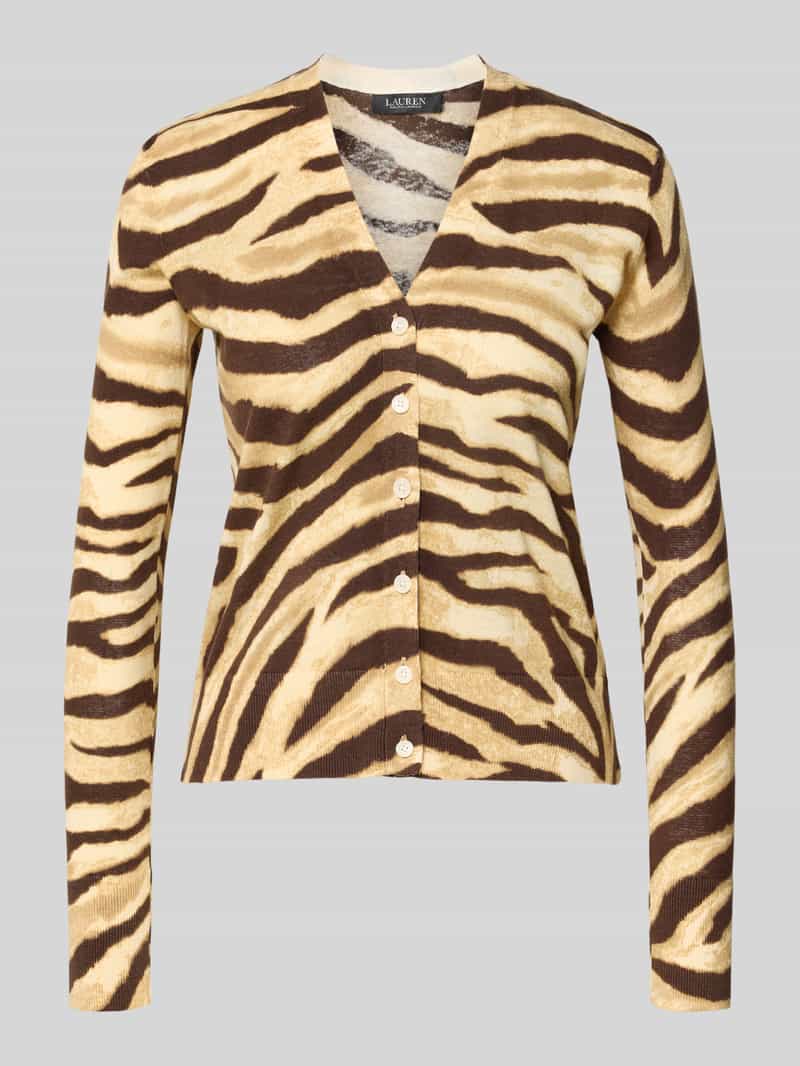 Lauren Ralph Lauren Strickjacke aus Leinen-Baumwoll-Mix Modell 'DENZEL' in Hellbraun Melange, Größe L