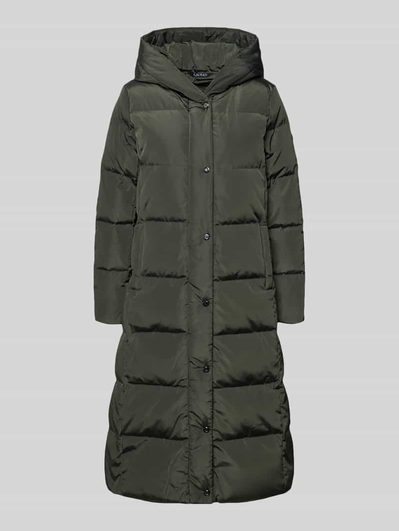 Lauren Ralph Lauren Slim Fit Steppmantel mit Kapuze in Oliv, Größe L