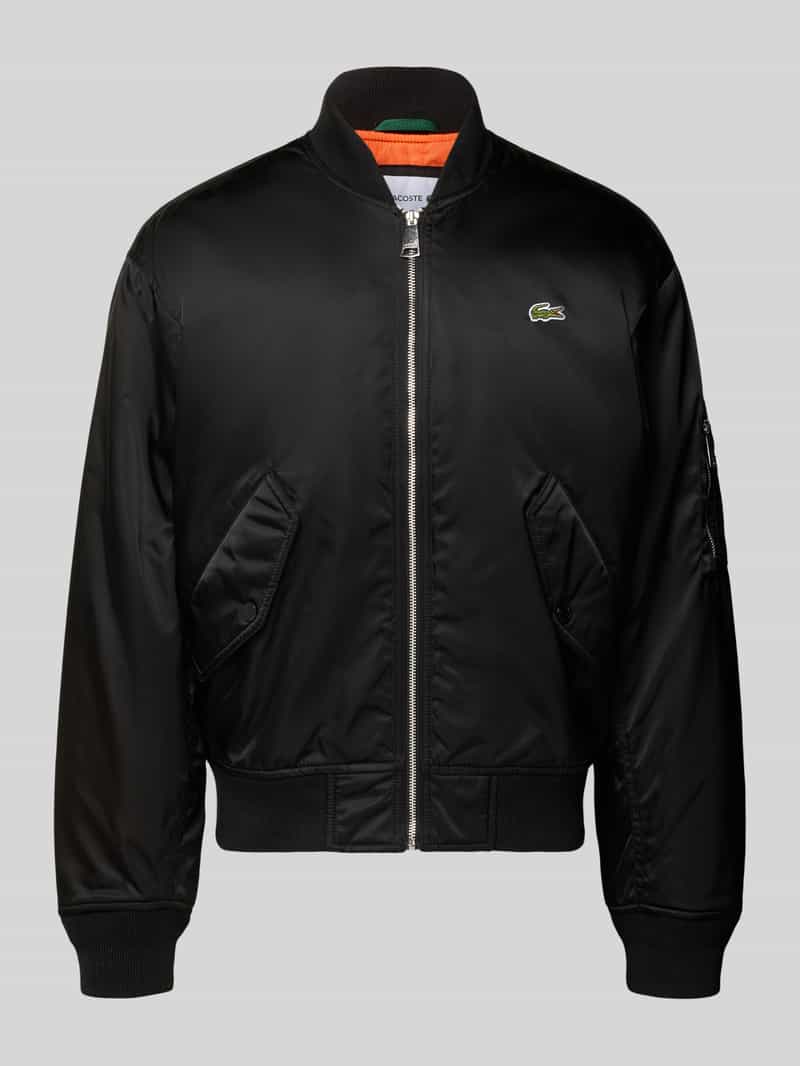 Lacoste Regular Fit Bomberjacke aus Satin in Black, Größe 48