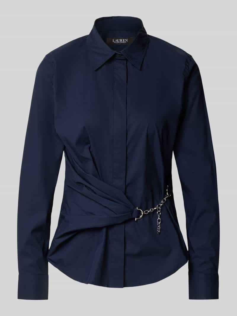 Lauren Ralph Lauren Regular Fit Hemdbluse mit Ketten-Detail Modell 'Coniah' in Marine, Größe 34