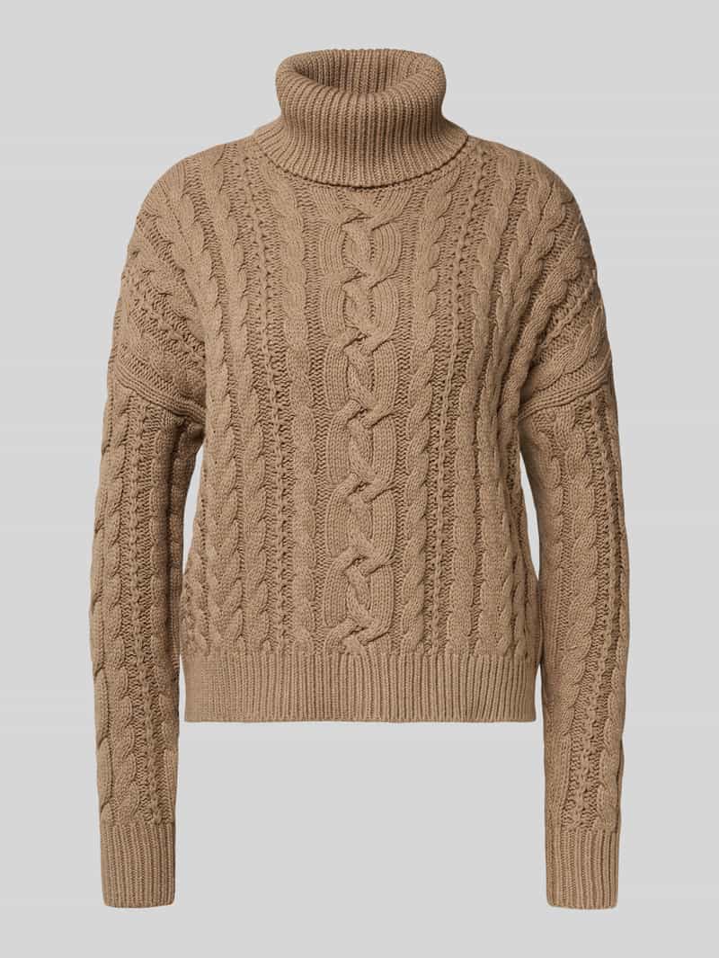 Lauren Ralph Lauren Rollkragenpullover mit Zopfmuster Modell 'FURQAN' in Beige, Größe L