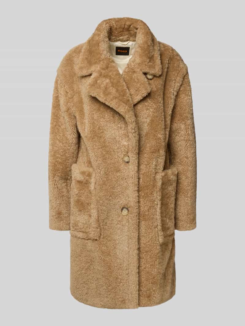 BOSS Orange Regular Fit Teddy-Mantel mit großen Taschen Modell 'CATEDY' in Hellbraun, Größe 44