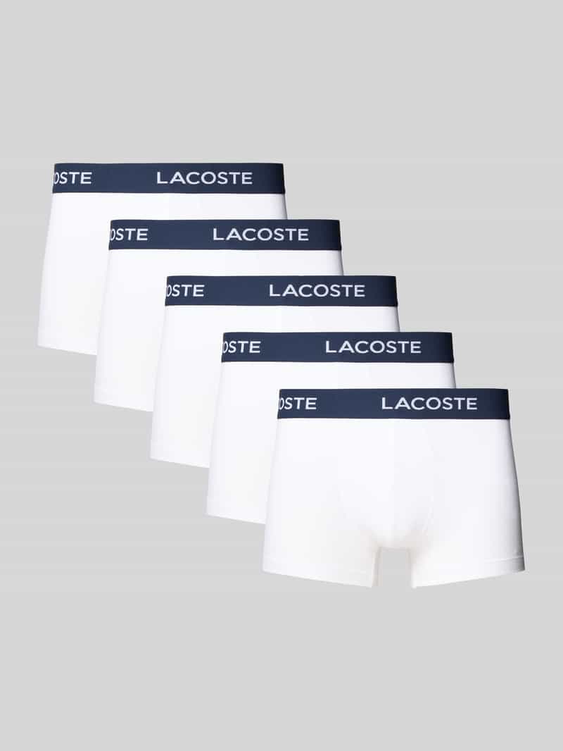 Lacoste Trunks mit elastischem Logo-Bund im 5er-Pack in Weiss, Größe L