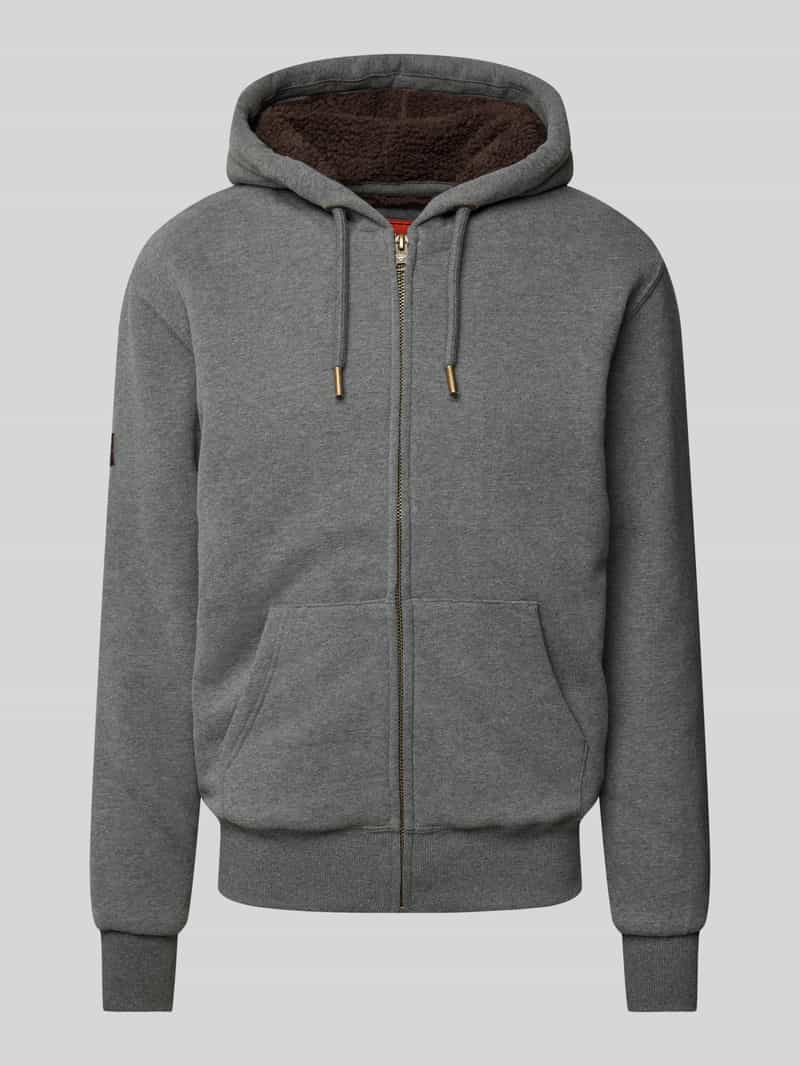 Superdry Sweatjacke mit Label-Stitching Modell 'Borg' in Anthrazit Melange, Größe XL