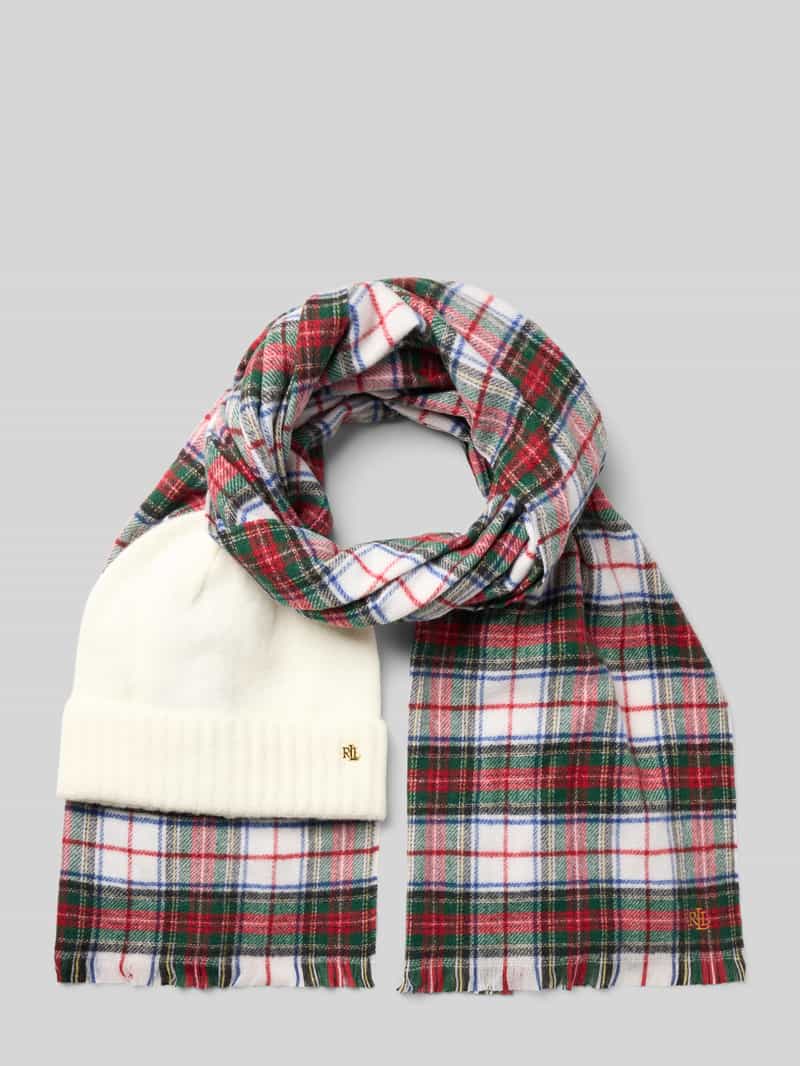 Lauren Ralph Lauren Schal und Mütze mit Woll-Anteil Modell 'Gift Box Set' in Offwhite, Größe 1