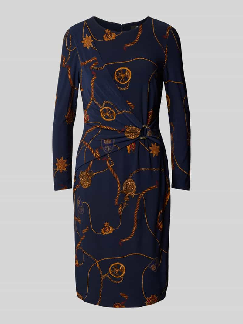 Lauren Ralph Lauren Knielanges Kleid mit Raffung Modell 'FABIANA' in Dunkelblau, Größe 34