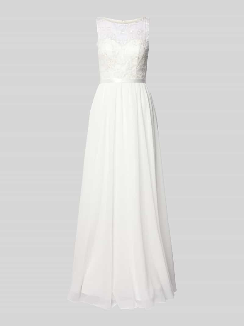 Luxuar Brautkleid mit Spitze und Taillenband in Offwhite, Größe 36