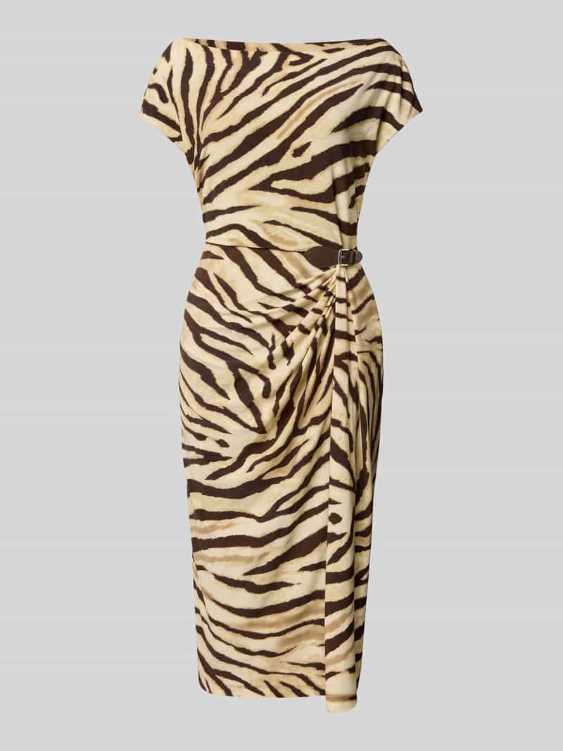 Lauren Ralph Lauren Midikleid mit Applikation Modell 'HULLEN' in Mittelbraun Mel, Größe 34
