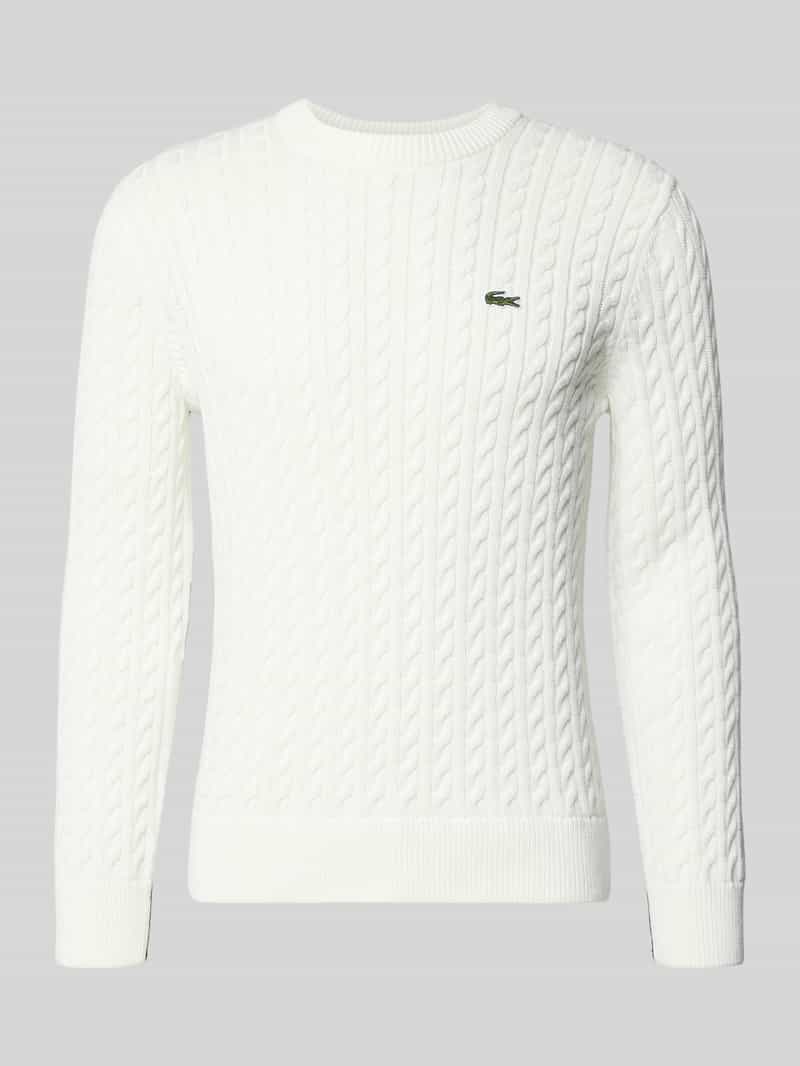 Lacoste Regular Fit Strickpullover aus Baumwoll-Mix in Offwhite, Größe S