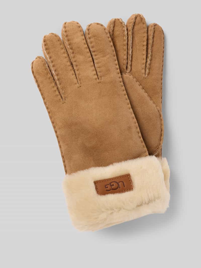 UGG Handschuhe aus Lammleder mit Label-Detail in Camel, Größe L