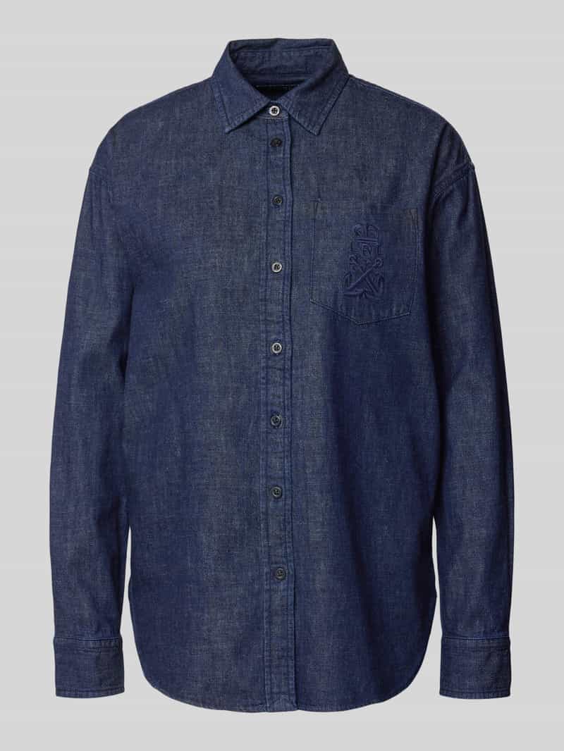 Lauren Ralph Lauren Hemdbluse mit Label-Stitching Modell 'BRAWLEY' in Dunkelblau, Größe XL