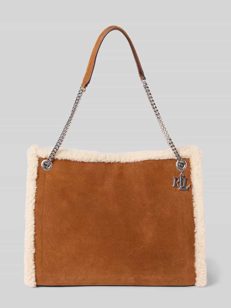 Lauren Ralph Lauren Handtasche mit Teddyfell und Label-Applikation in Cognac, Größe 1