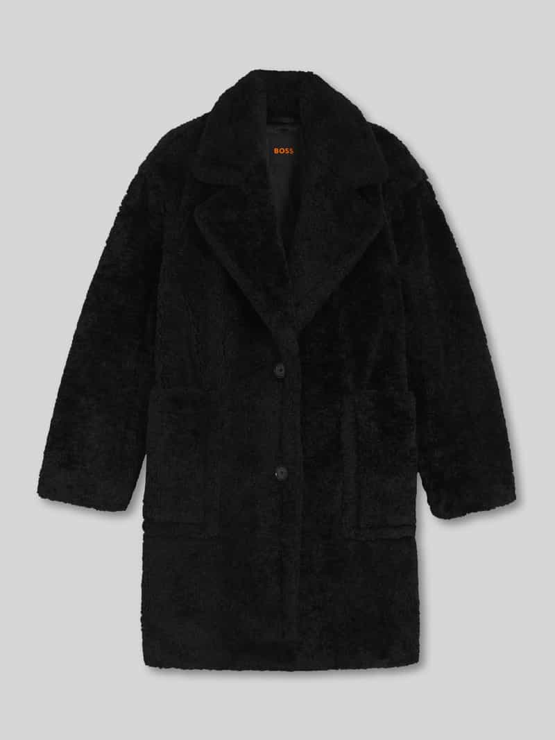 BOSS Orange Regular Fit Teddy-Mantel mit großen Taschen Modell 'CATEDY' in Black, Größe 40