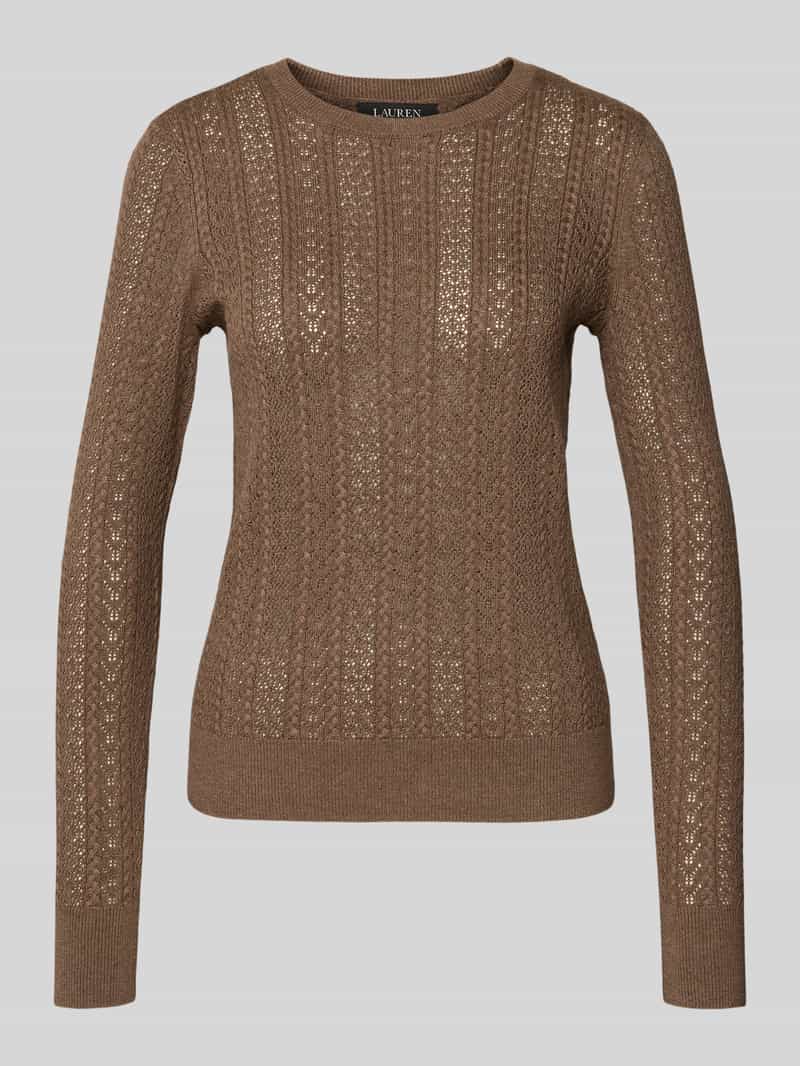 Lauren Ralph Lauren Strickpullover mit Rundhalsausschnitt Modell 'SHAVONNE' in Taupe, Größe L