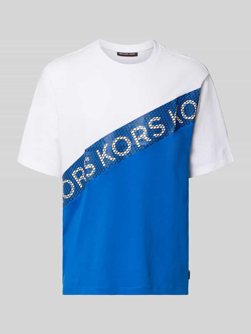 Michael Kors T-Shirt mit Label-Print Modell 'KORS MESH STRIPE' in Weiss, Größe L