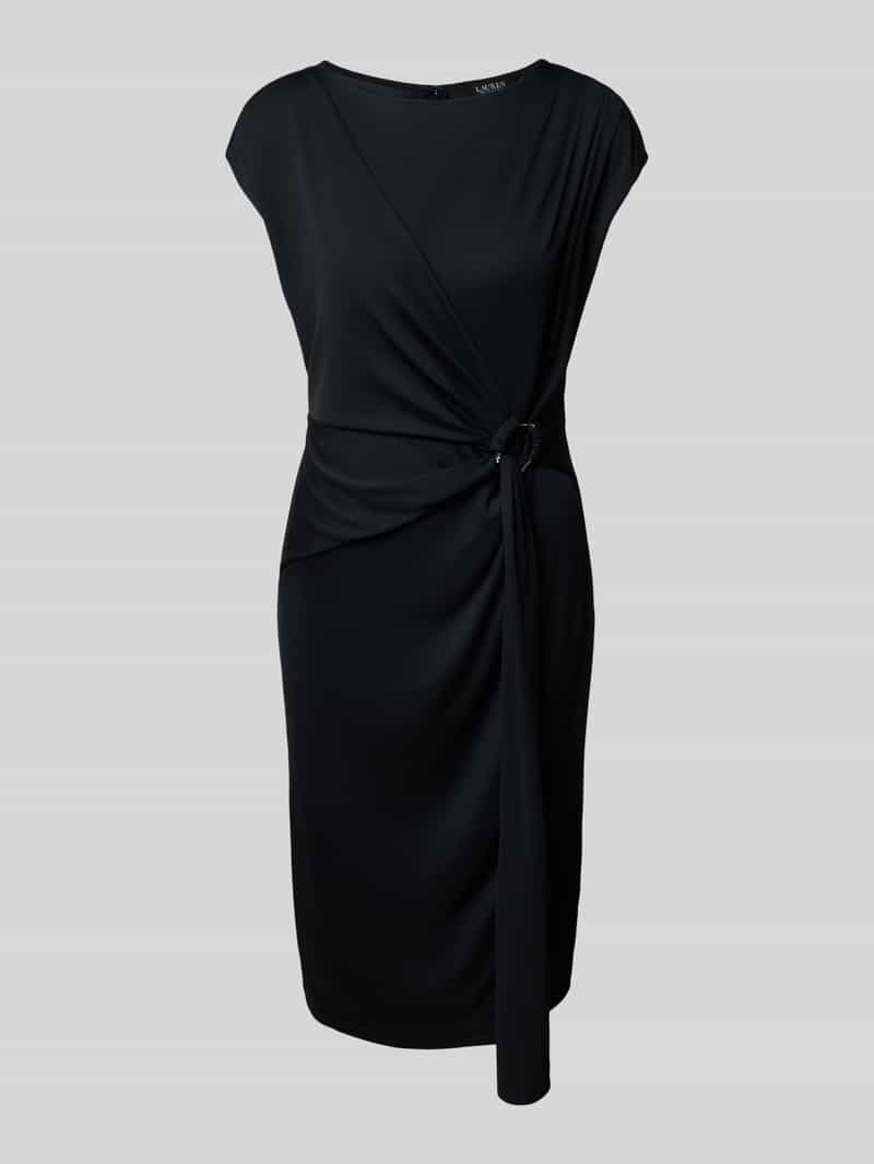 Lauren Ralph Lauren Knielanges Kleid in Wickel-Optik Modell 'Gervas' in Black, Größe 36