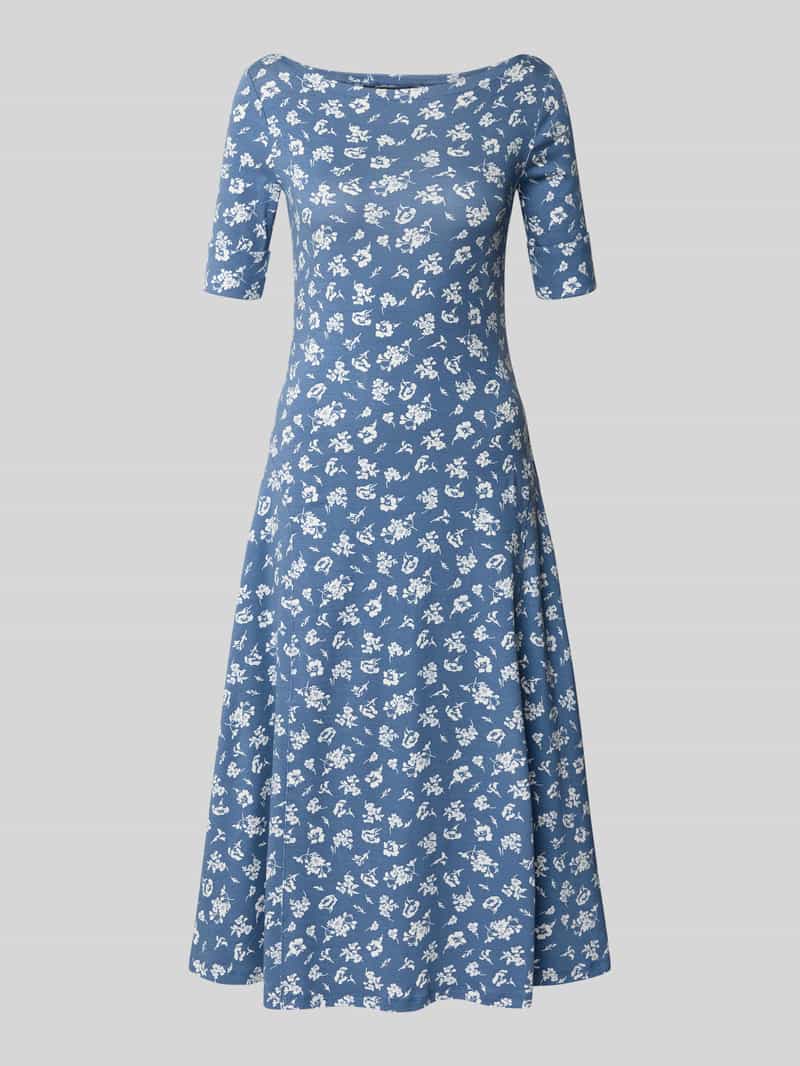 Lauren Ralph Lauren Midikleid mit U-Boot-Ausschnitt Modell 'MUNZIE' in Bleu Melange, Größe M