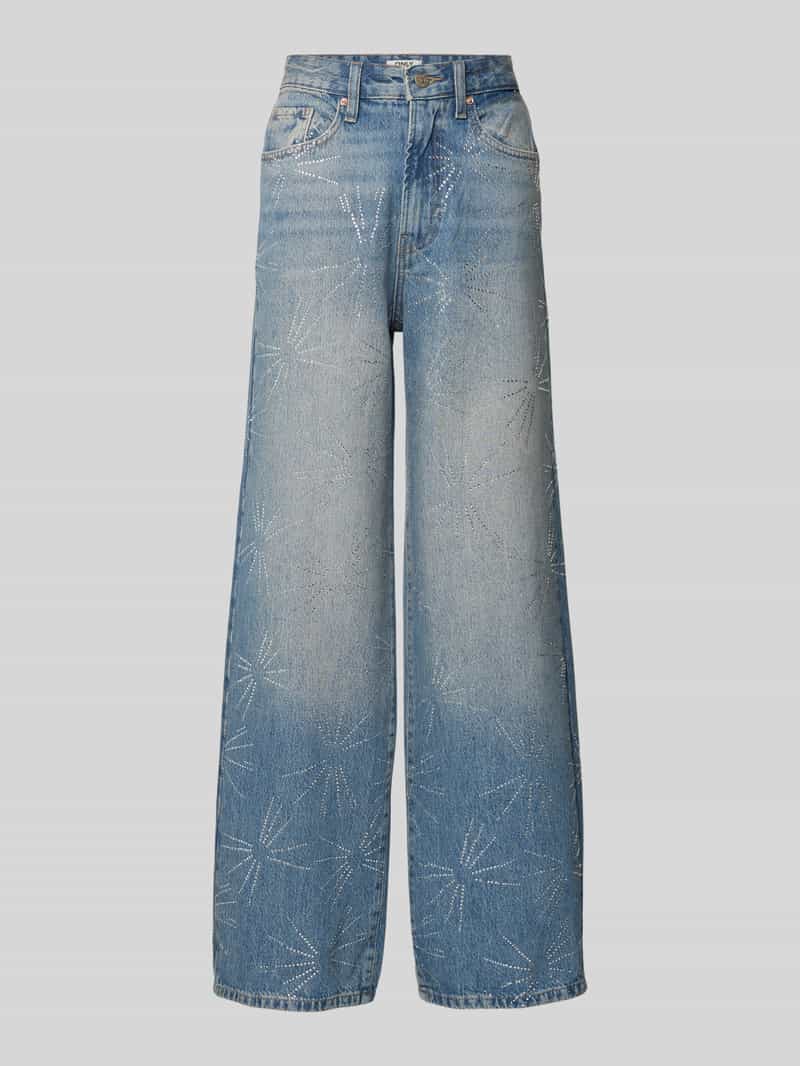 Only Loose Fit Jeans aus reiner Baumwolle mit Strasssteinbesatz Modell 'HOPE' in Jeansblau, Größe 26/32