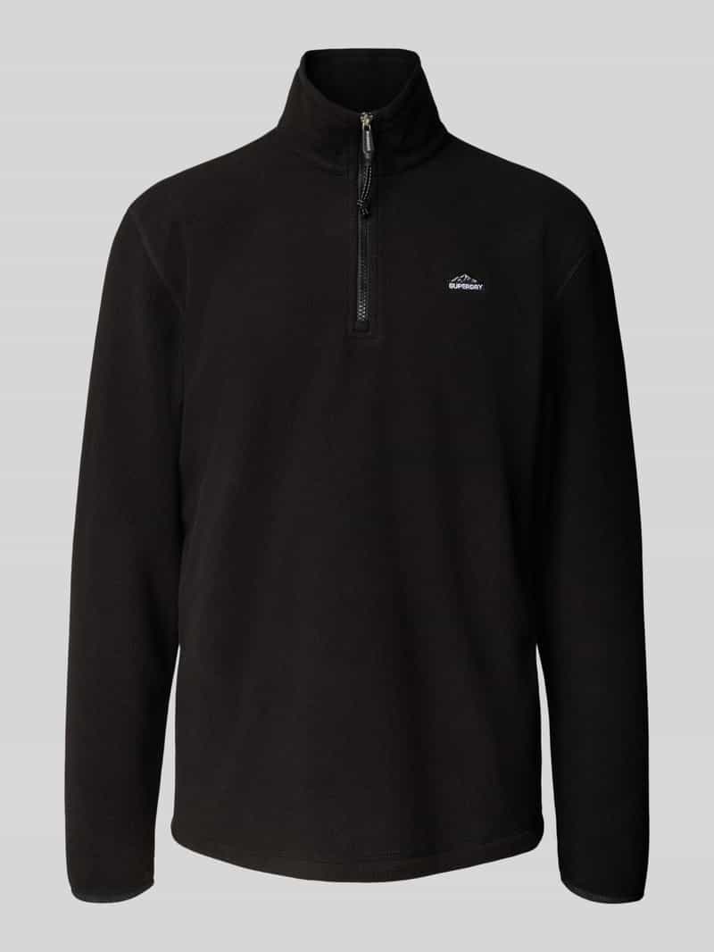 Superdry Fleecepullover mit Label-Stitching und Stehkragen in Black, Größe L