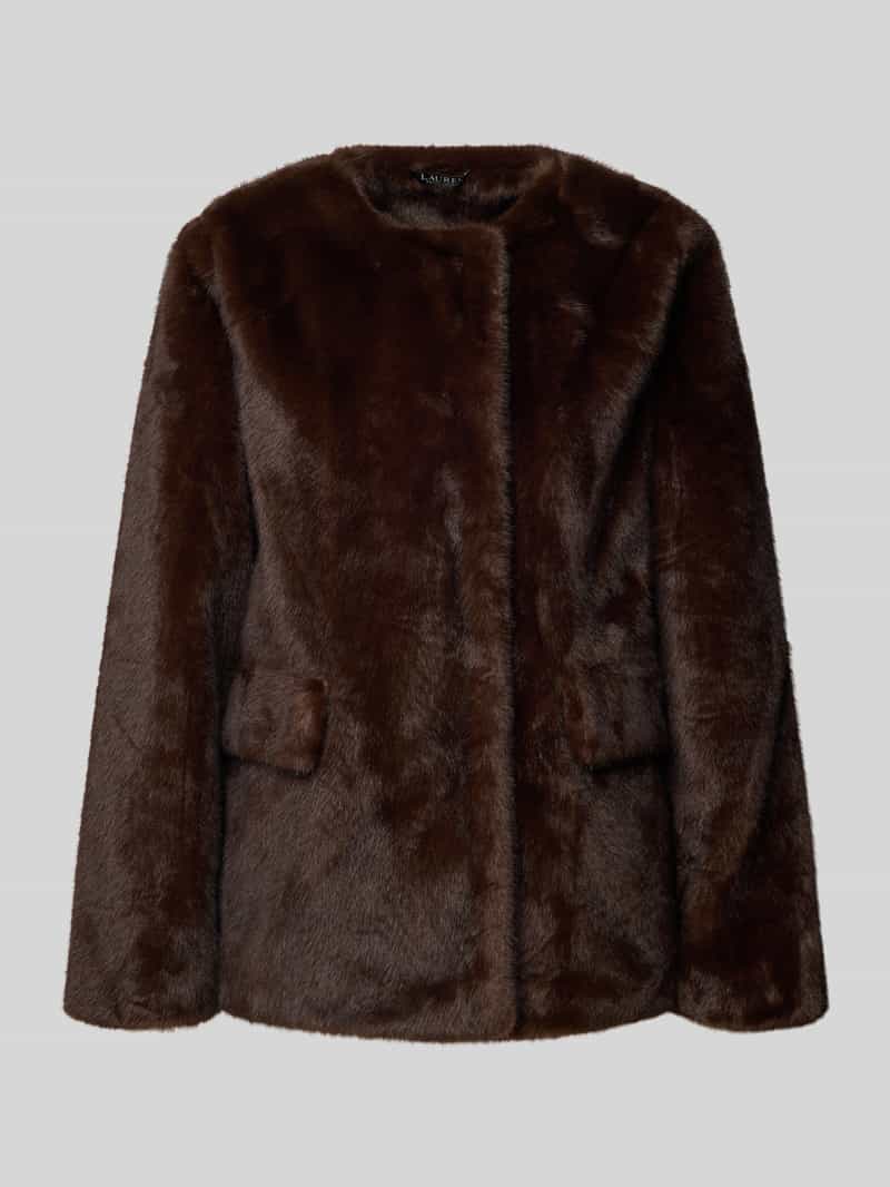 Lauren Ralph Lauren Jacke aus Kunstfell mit Pattentaschen in Dunkelbraun, Größe L