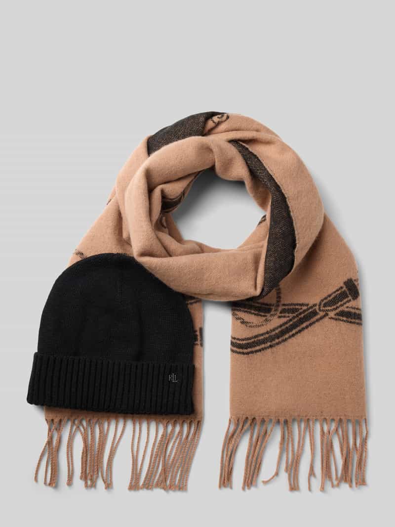 Lauren Ralph Lauren Schal und Mütze mit Woll-Anteil 'Box Set' in Camel, Größe 1