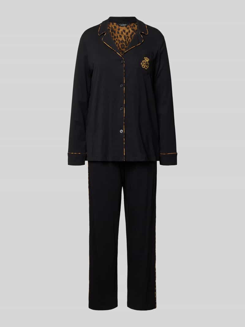 Lauren Ralph Lauren Regular Fit Pyjama mit Brusttasche in Black, Größe L