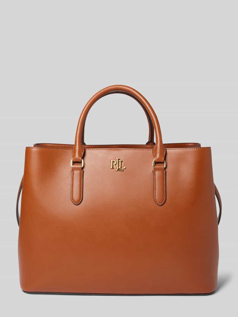 Lauren Ralph Lauren Lederhandtasche mit Label-Applikation Modell 'MARCY' in Cognac, Größe 1