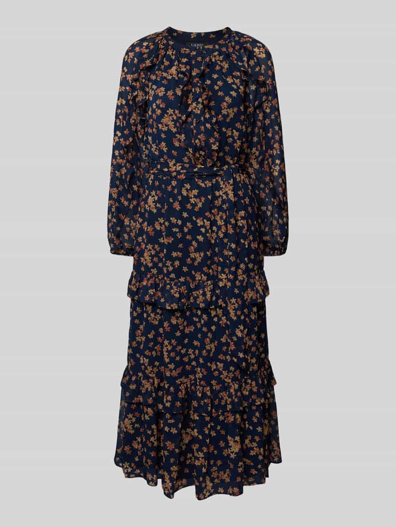 Lauren Ralph Lauren Midikleid mit Volants Modell 'CHEMERIN' in Marine, Größe 46