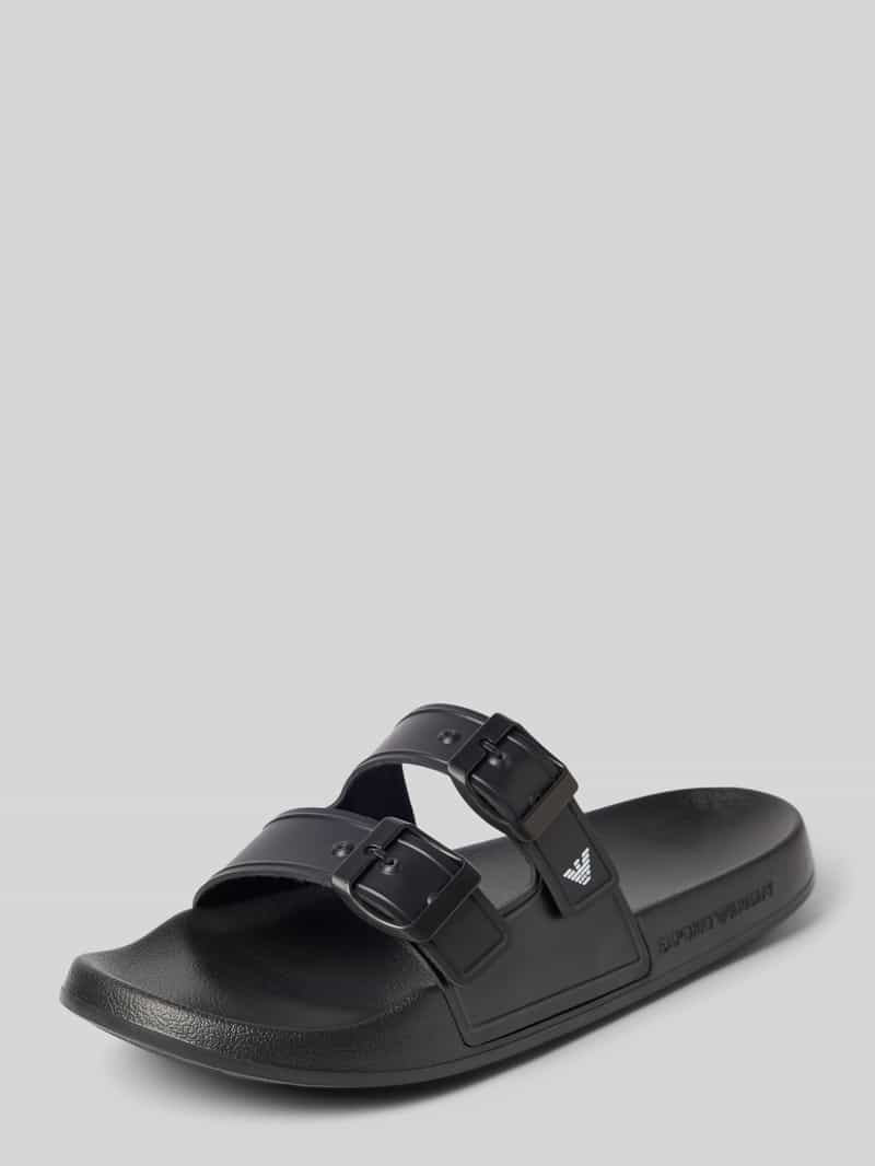 Emporio Armani Slides mit Dornschließen Modell 'Buckles Pool' in Black, Größe 40