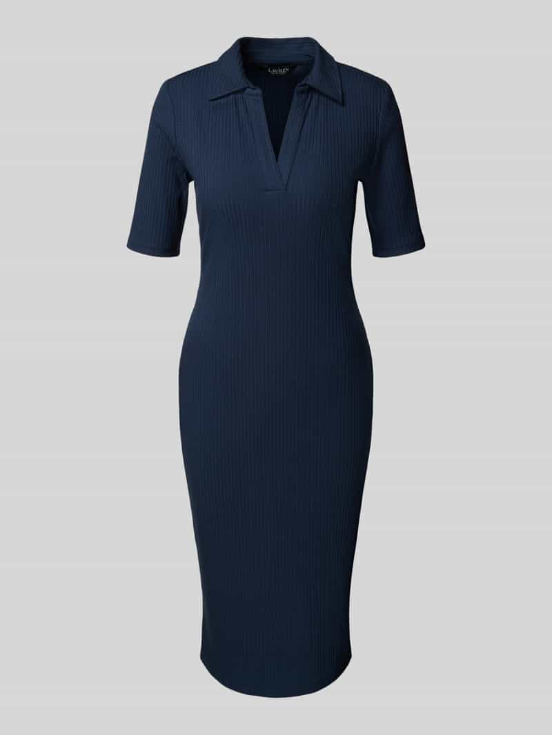 Lauren Ralph Lauren Knielanges Kleid in Ripp-Optik Modell 'Vazarel' in Dunkelblau, Größe M