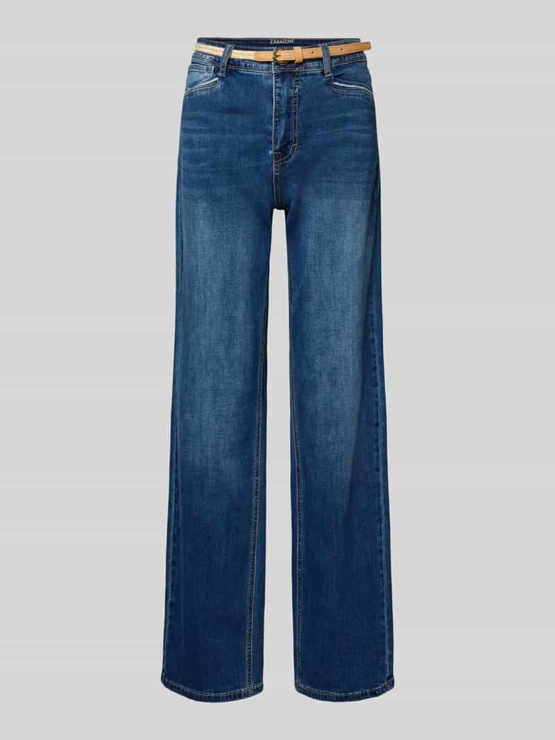 ZABAIONE Wide Leg Jeans mit Gürtel in Jeansblau, Größe 34