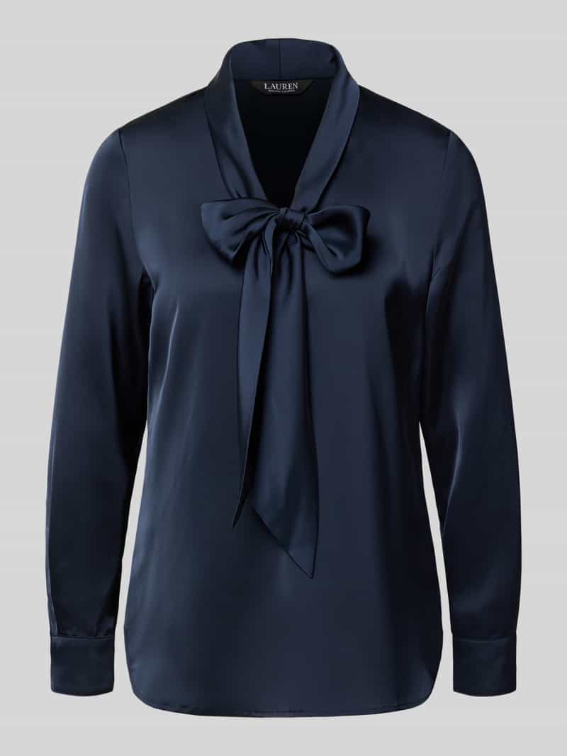 Lauren Ralph Lauren Schluppenbluse mit V-Ausschnitt Modell 'YILVRAY' in Marine, Größe M