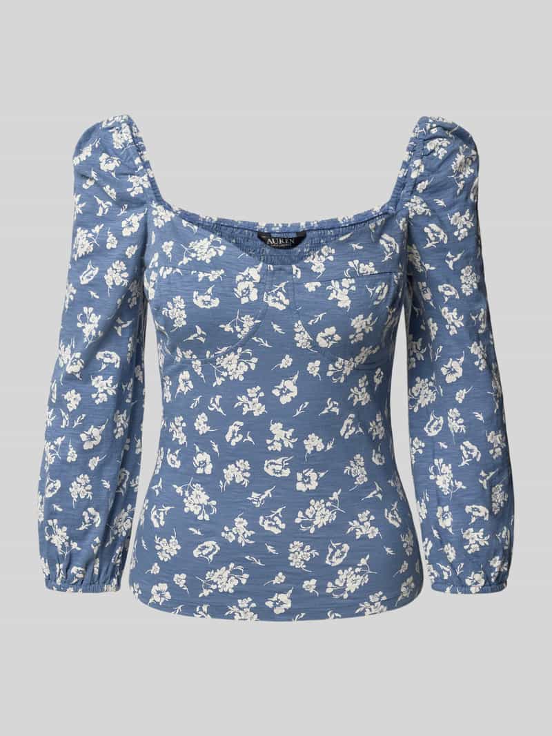 Lauren Ralph Lauren Bluse aus reiner Baumwolle Modell 'Sherna' in Hellblau Melange, Größe L