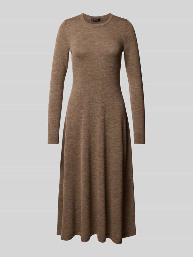 Lauren Ralph Lauren Midikleid aus Wolle mit Rundhalsausschnitt Modell 'VORLEY' in Taupe, Größe XS