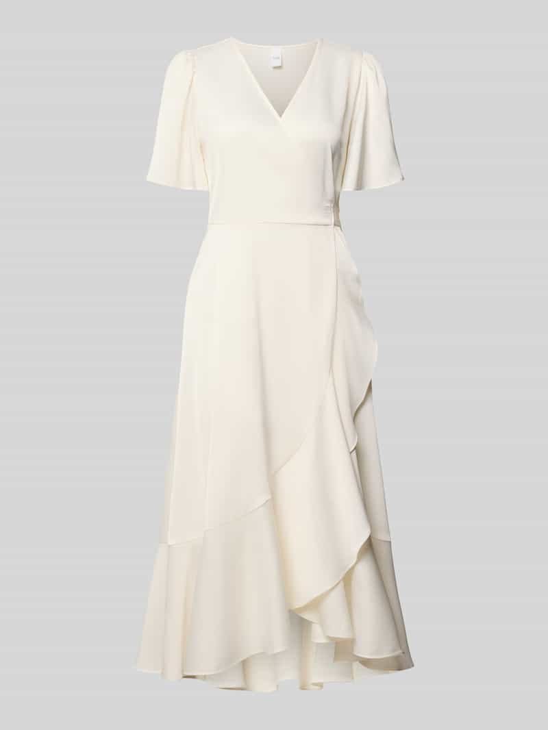 YAS Regular Fit Midikleid in Wickel-Optik Modell 'Thea' in Offwhite, Größe 34