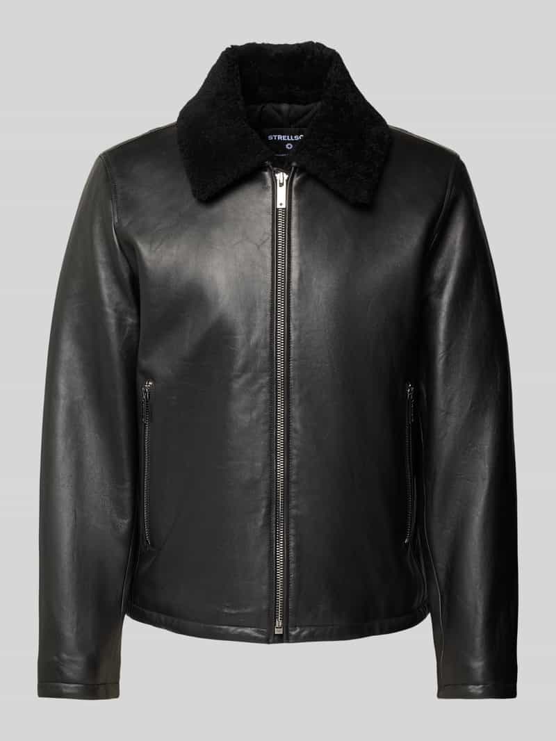 Regular Fit Lederjacke mit Lammfell-Kragen Modell 'MONTY'