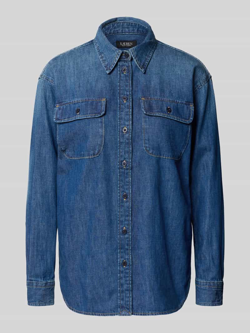 Lauren Ralph Lauren Regular Fit Jeansbluse mit Brusttaschen in Jeansblau, Größe L