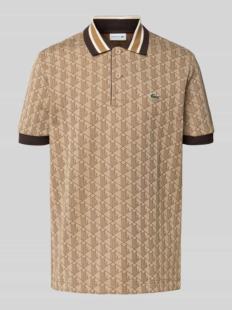 Lacoste Regular Fit Poloshirt mit Allover-Muster in Beige, Größe XL