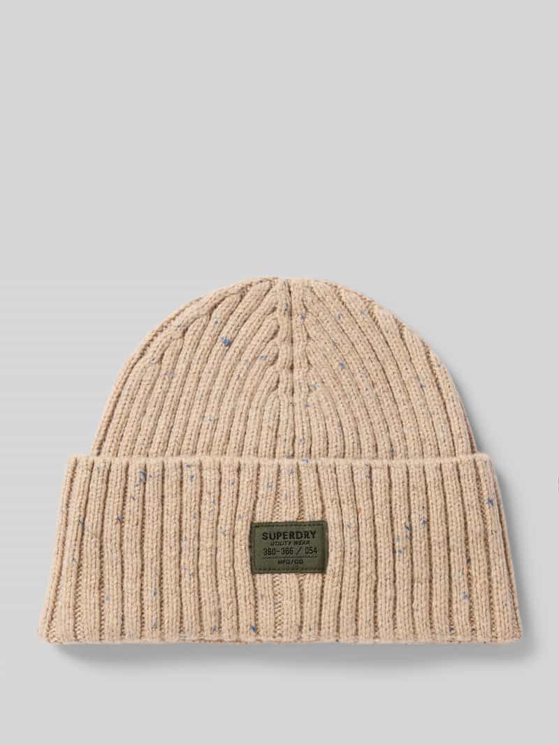 Superdry Beanie in Ripp-Optik in Beige Melange, Größe 1